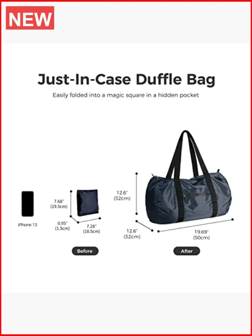 Lightweight Travel Duffel Bag, Water-Resistant Sports Gym Bag, 32L Foldable